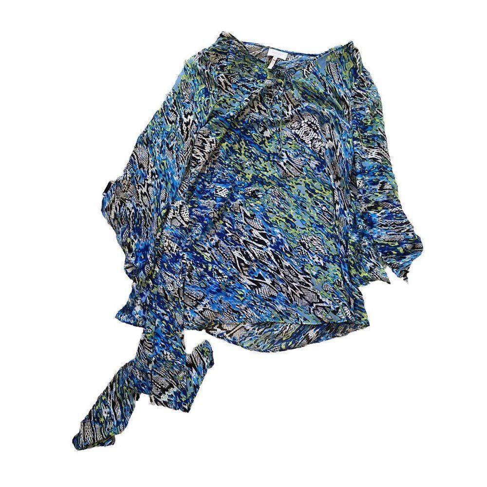 Laundry By Shelli Segal Top Blouse Coverup Snake Print Medium Blue White